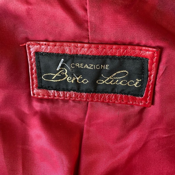Vintage Berto Lucci Creazione  Fur Trimmed Red Leather Jacket - Picture 11 of 16
